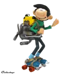 figurine-resine-gaston-invention-patins-a-moteur