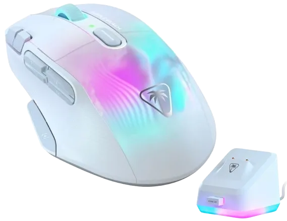 turtle-beach-kone-xp-air-white-wireless-customizable-ergonomic-rgb-gaming-mouse-bluetooth-19k-dpi-optical-sensor-100h-battery-charging-dock-aimo-rgb-lighting-4d-wheel