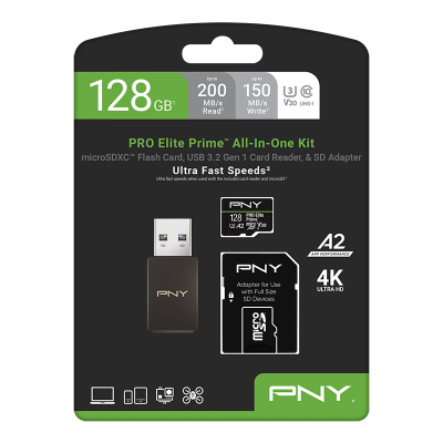 PNY CARTE MICRO SD PRO ELITE PRIME 128GB ALL-IN-ON