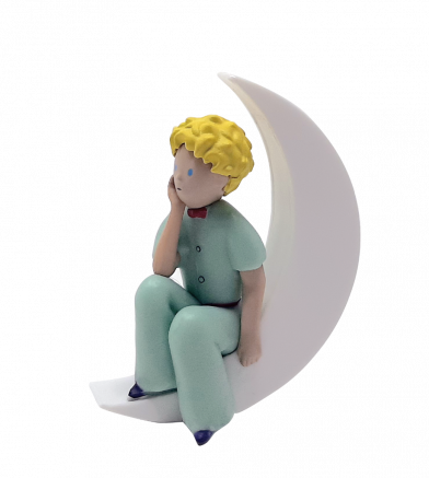 FIGURINE LE PETIT PRINCE ASSIS SUR LA LUNE