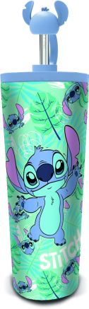 TUMBLER AVEC PAILLE INOX COUVERCLE 3D STITCH 770ML